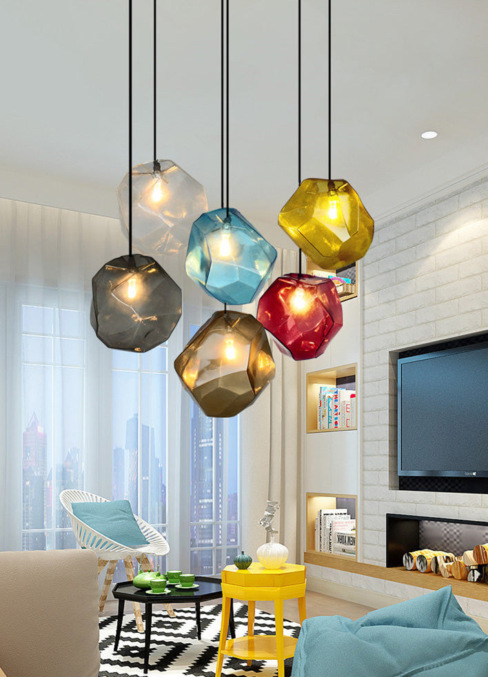 6-Colors Optional Stone Shaped Glass Hanging Light Nordic Style Simplicity Lighting Fixture for Bedroom