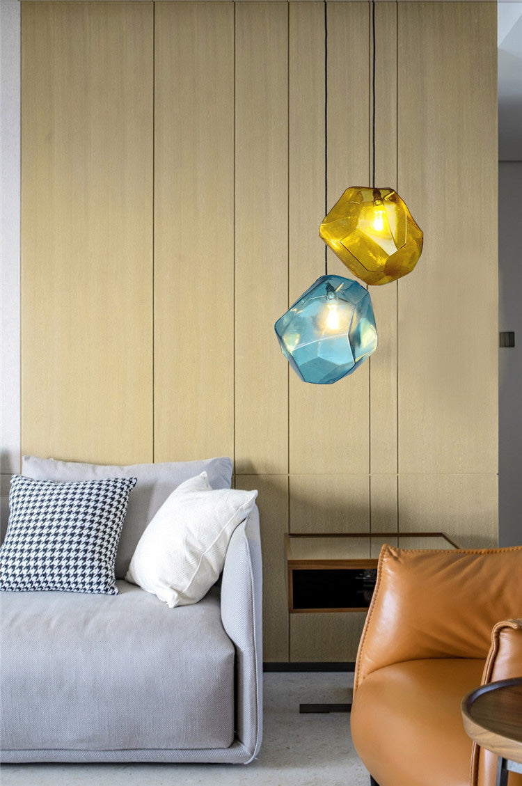 6-Colors Optional Stone Shaped Glass Hanging Light Nordic Style Simplicity Lighting Fixture for Bedroom