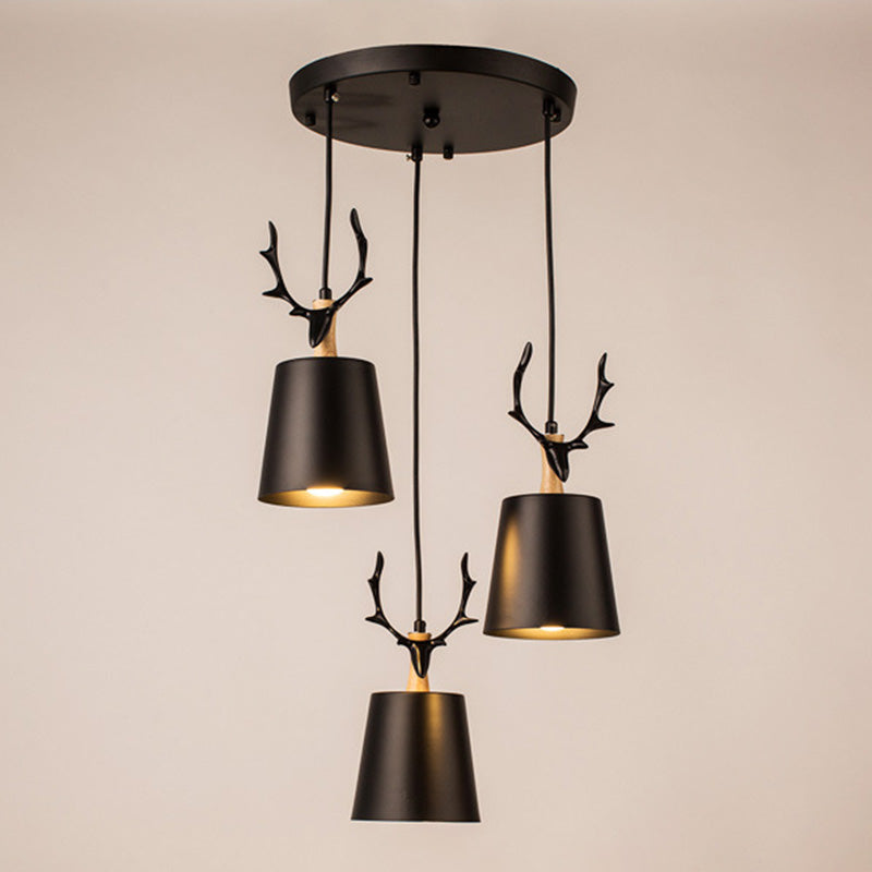 Nordic Style 3-Bulb Hanging Light Deer Decoration Conical Pendant with Metal Shade