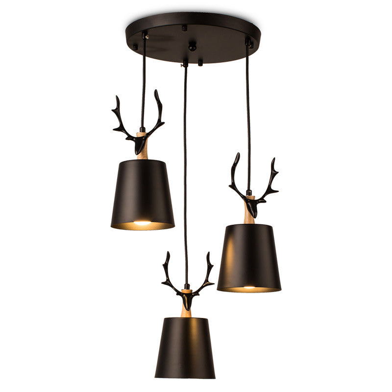 Nordic Style 3-Bulb Hanging Light Deer Decoration Conical Pendant with Metal Shade