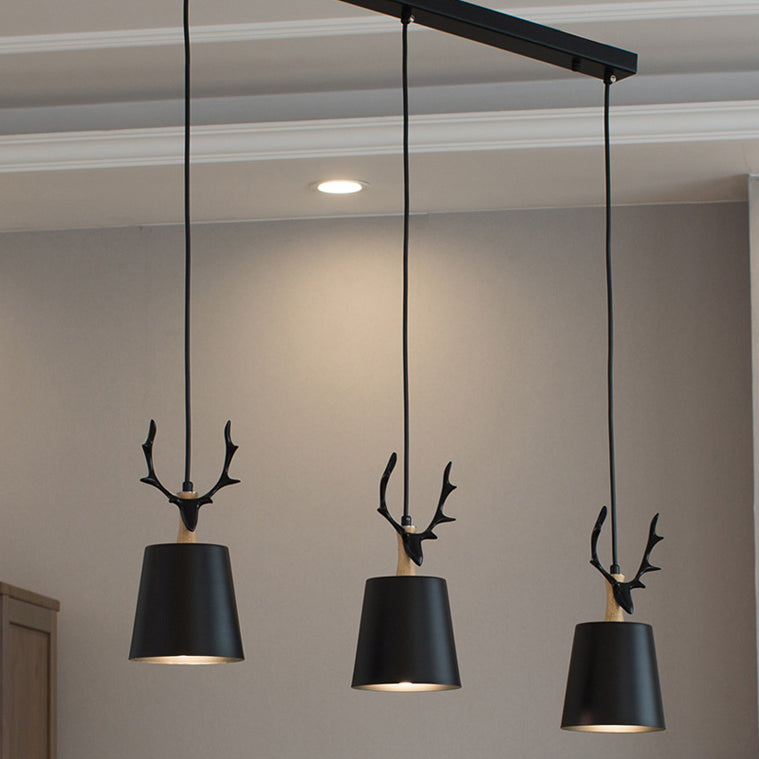 Nordic Style 3-Bulb Hanging Light Deer Decoration Conical Pendant with Metal Shade