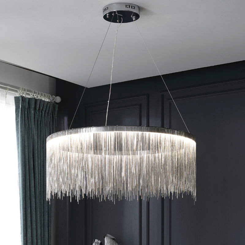 Silver Geometric Pendant Light in Modern Luxury Style Aluminium Tassel Ceiling Light for Commercial Place