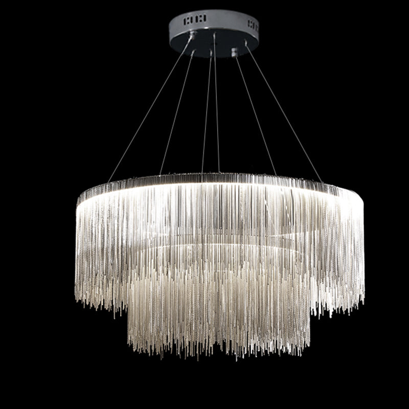 Silver Geometric Pendant Light in Modern Luxury Style Aluminium Tassel Ceiling Light for Commercial Place