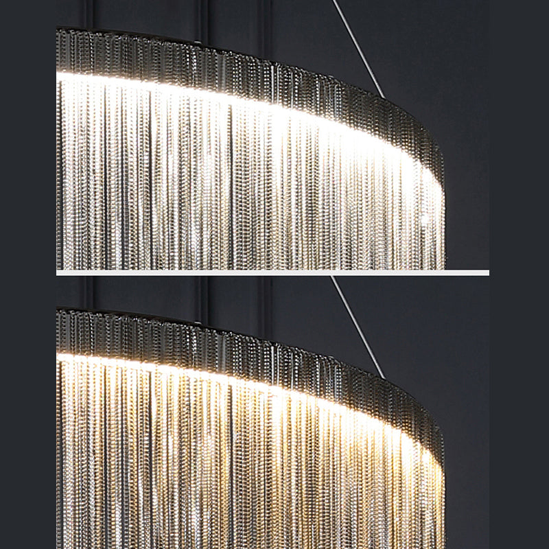 Silver Geometric Pendant Light in Modern Luxury Style Aluminium Tassel Ceiling Light for Commercial Place