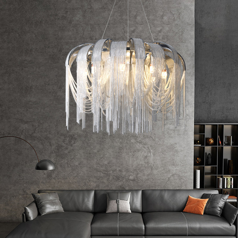 Modern Tassel Circular Pendant Light Metal Indoor Hanging Lamp with Aluminium Chain