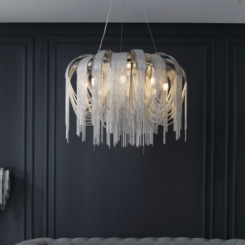 Modern Tassel Circular Pendant Light Metal Indoor Hanging Lamp with Aluminium Chain