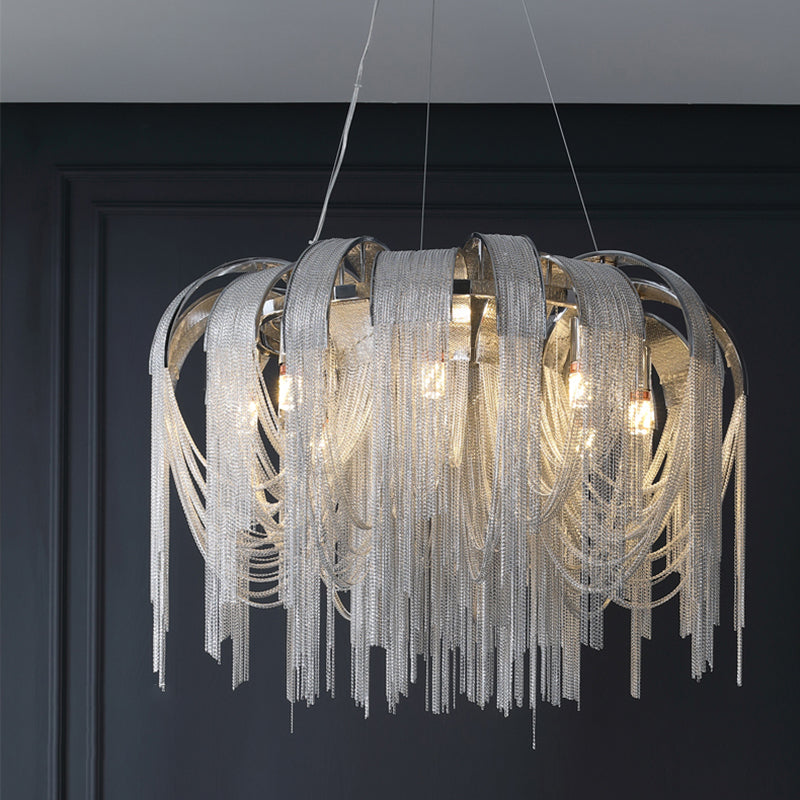 Modern Tassel Circular Pendant Light Metal Indoor Hanging Lamp with Aluminium Chain