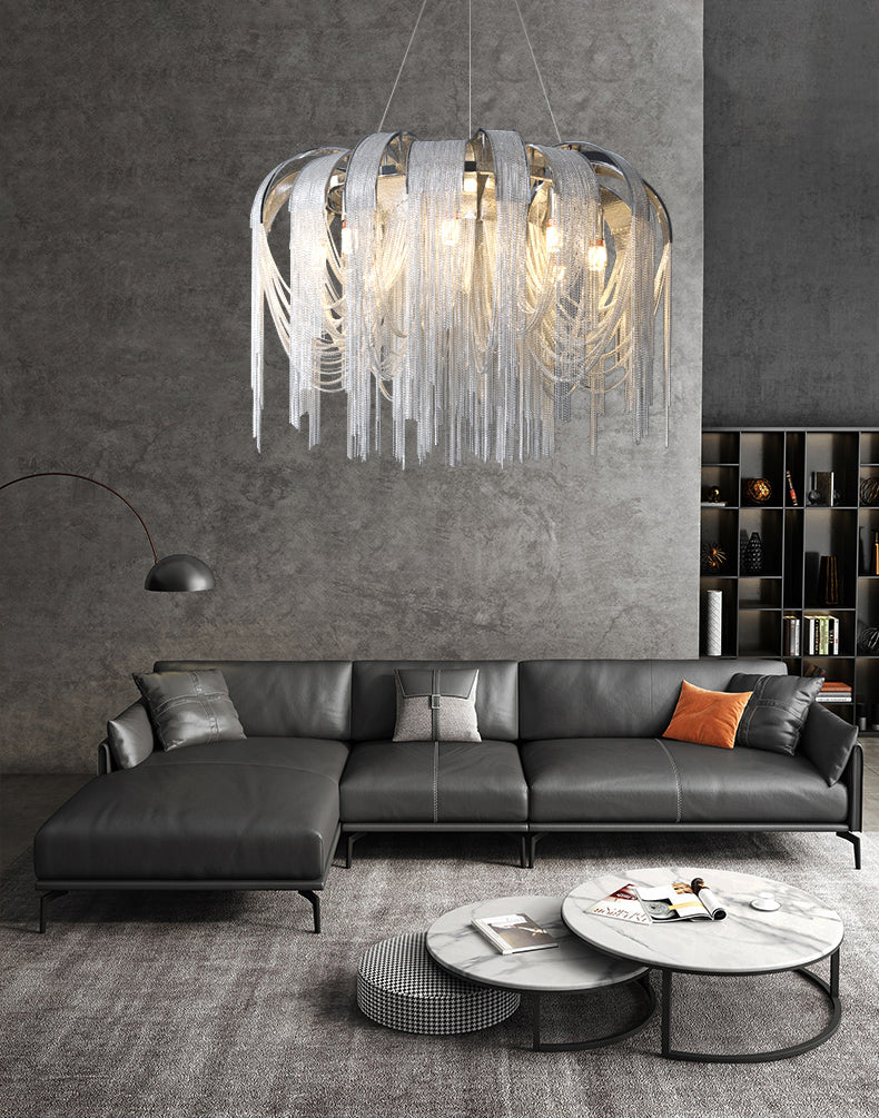 Modern Tassel Circular Pendant Light Metal Indoor Hanging Lamp with Aluminium Chain