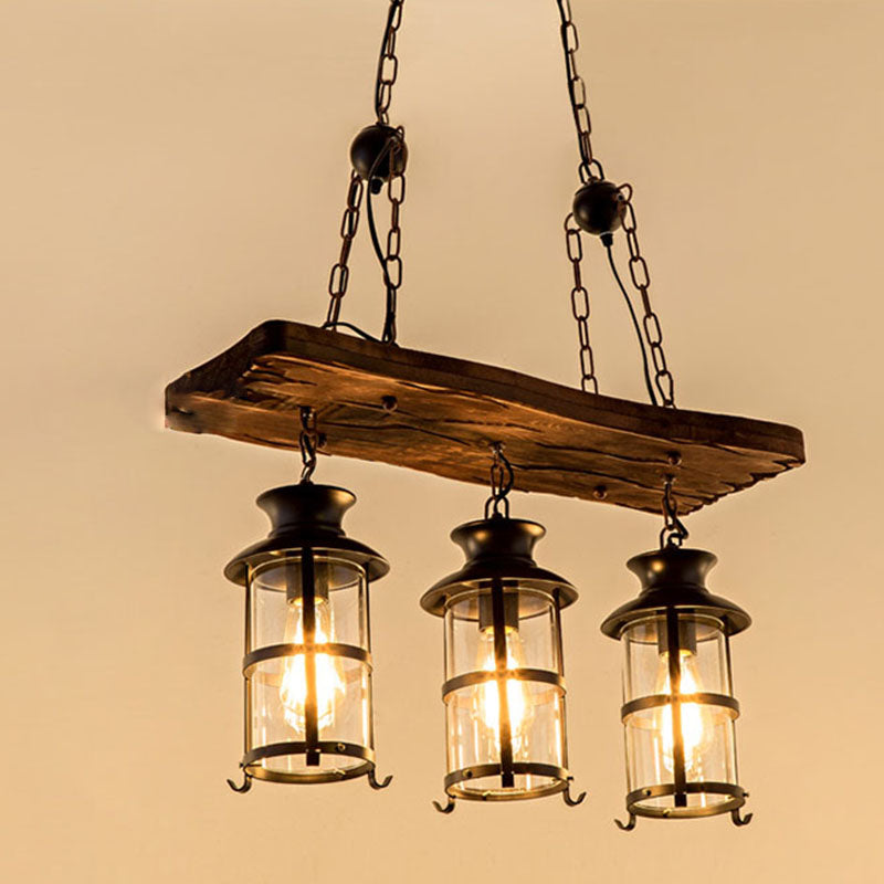 Retro Industrial Style Cylinder Chandelier Wood Pendant Ceiling Lights for Restaurant