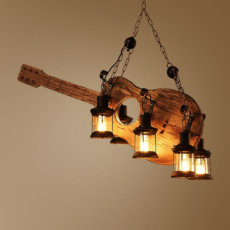 Retro Industrial Style Cylinder Chandelier Wood Pendant Ceiling Lights for Restaurant