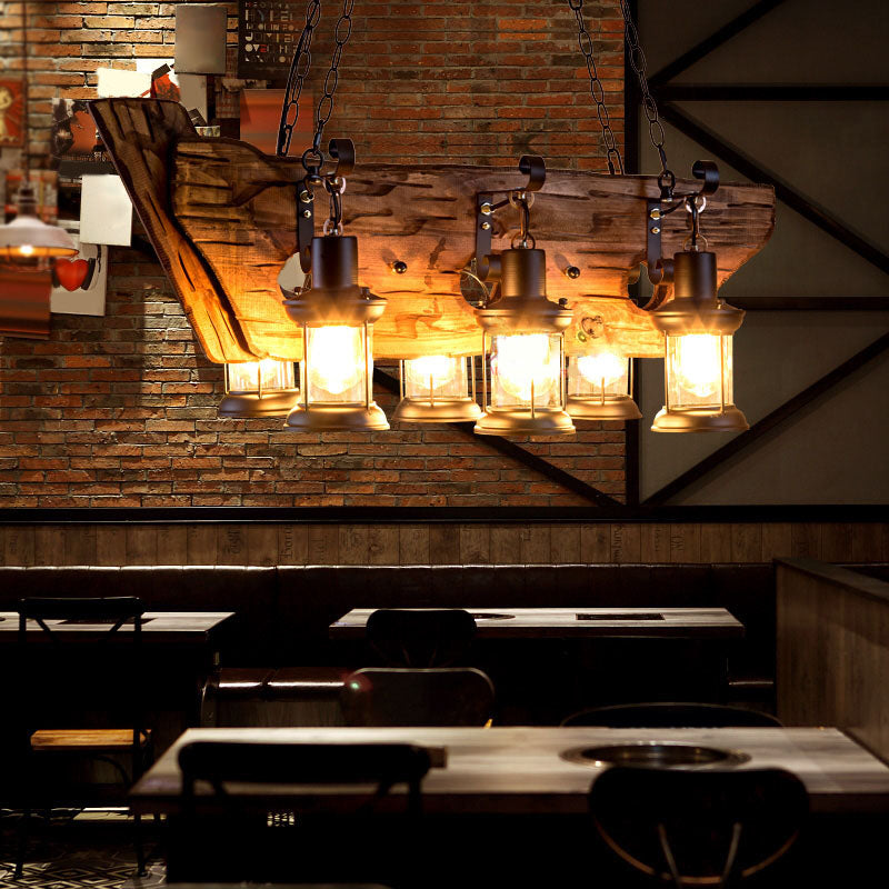 Retro Industrial Style Cylinder Chandelier Wood Pendant Ceiling Lights for Restaurant