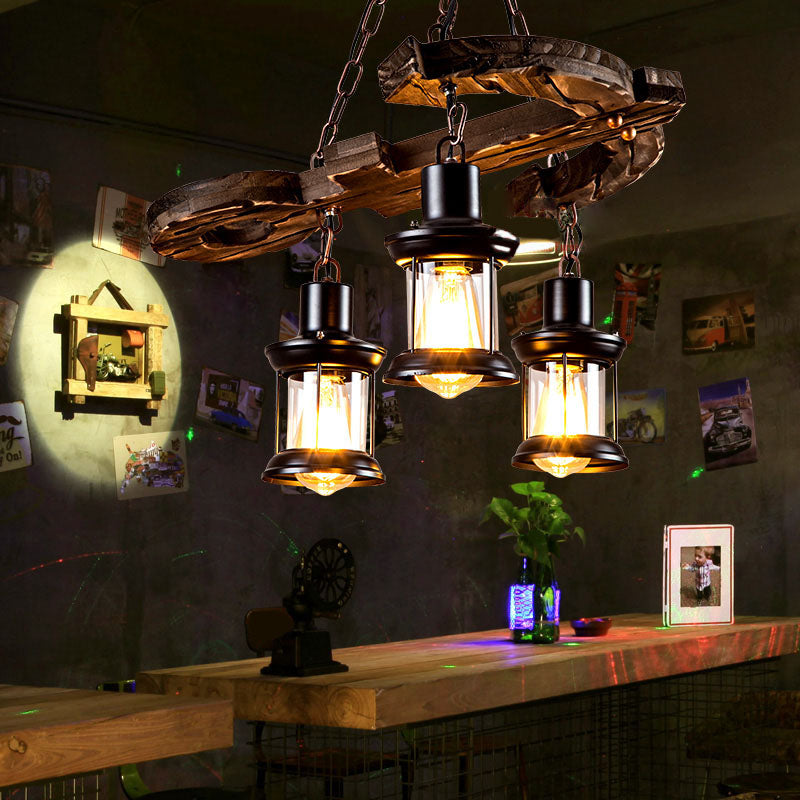 Retro Industrial Style Cylinder Chandelier Wood Pendant Ceiling Lights for Restaurant