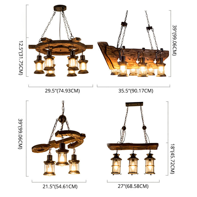 Retro Industrial Style Cylinder Chandelier Wood Pendant Ceiling Lights for Restaurant