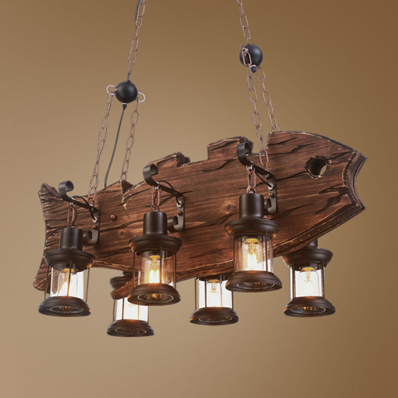 Retro Industrial Style Cylinder Chandelier Wood Pendant Ceiling Lights for Restaurant