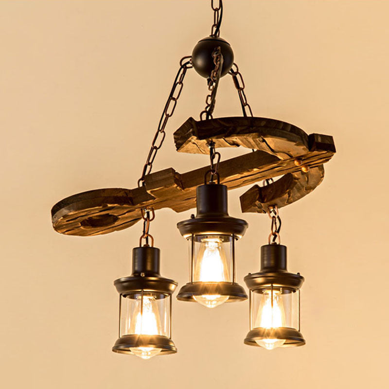 Retro Industrial Style Cylinder Chandelier Wood Pendant Ceiling Lights for Restaurant