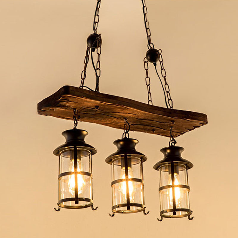 Retro Industrial Style Cylinder Chandelier Wood Pendant Ceiling Lights for Restaurant