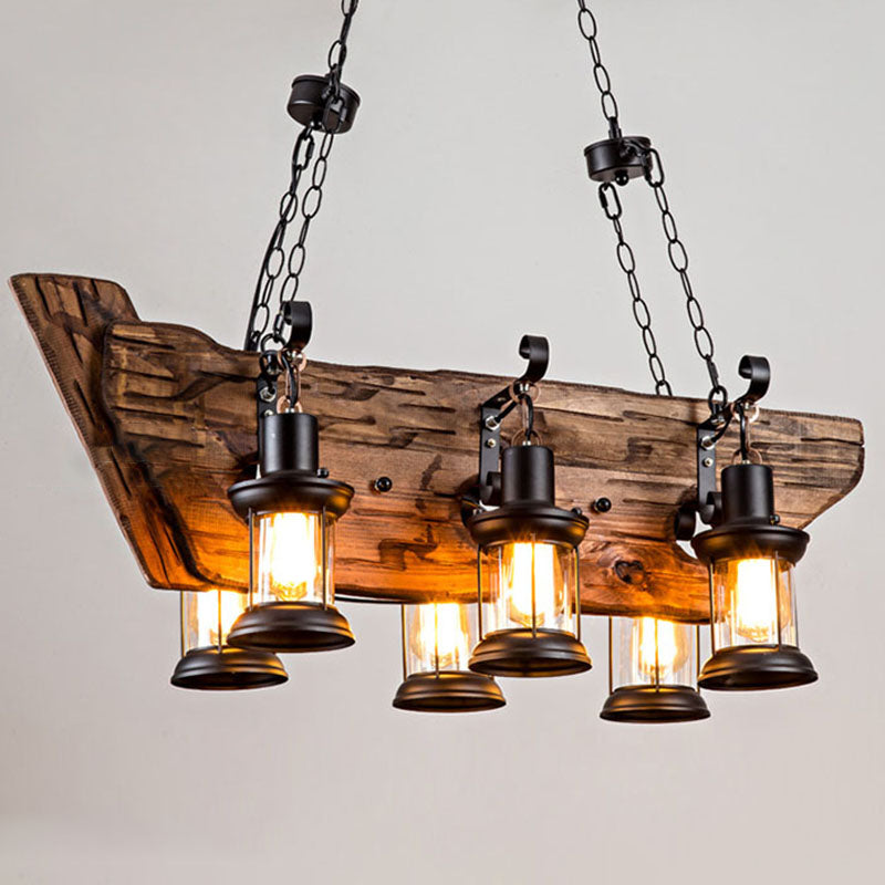 Retro Industrial Style Cylinder Chandelier Wood Pendant Ceiling Lights for Restaurant