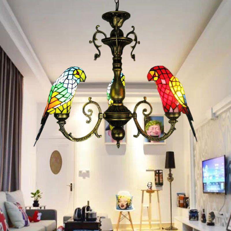 Tiffany Luxury Sputnik Pendant Light Wrought Iron Indoor Hanging Lamp with Colorful Glass Shade