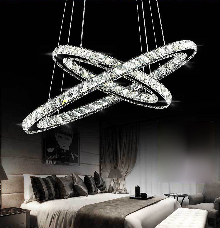 Stainless-Steel Silver LED Pendant Light in Modern Luxury Style Circular Ceiling Light with Crystal Shade