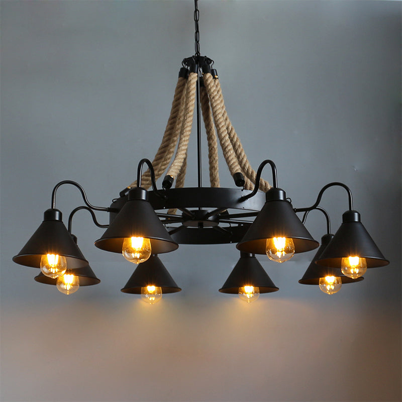 Conical Chandelier Light Fixture Industrial Rope Island Lighting Ideas for Restaurant