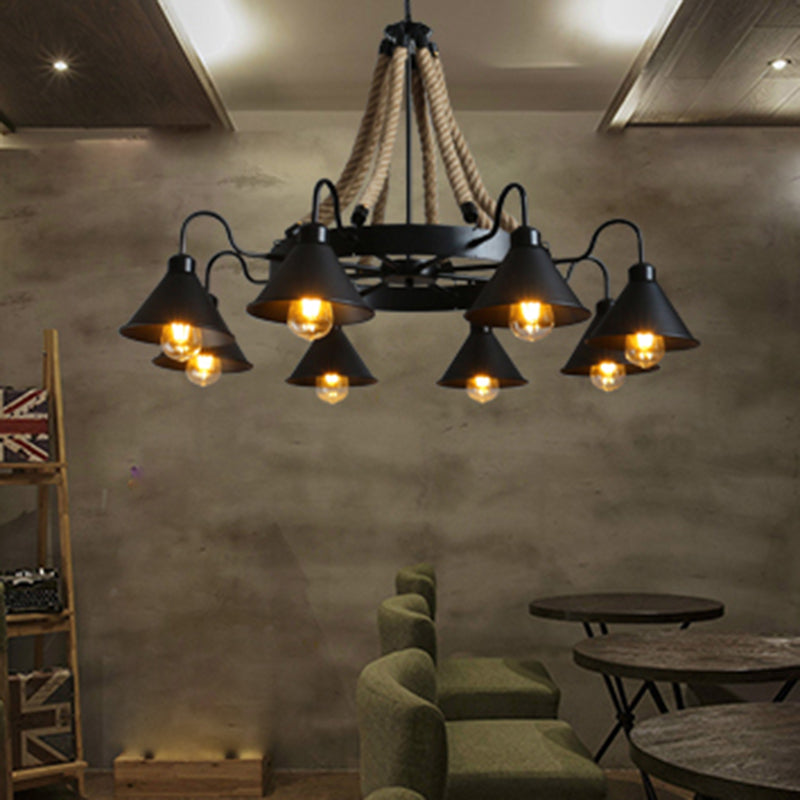 Conical Chandelier Light Fixture Industrial Rope Island Lighting Ideas for Restaurant