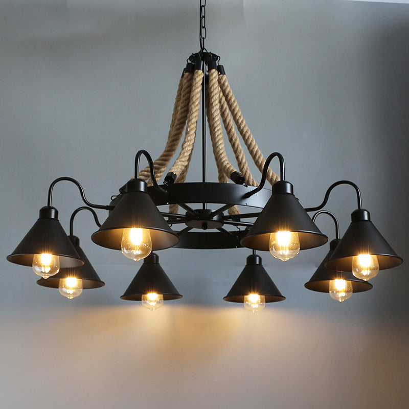 Conical Chandelier Light Fixture Industrial Rope Island Lighting Ideas for Restaurant