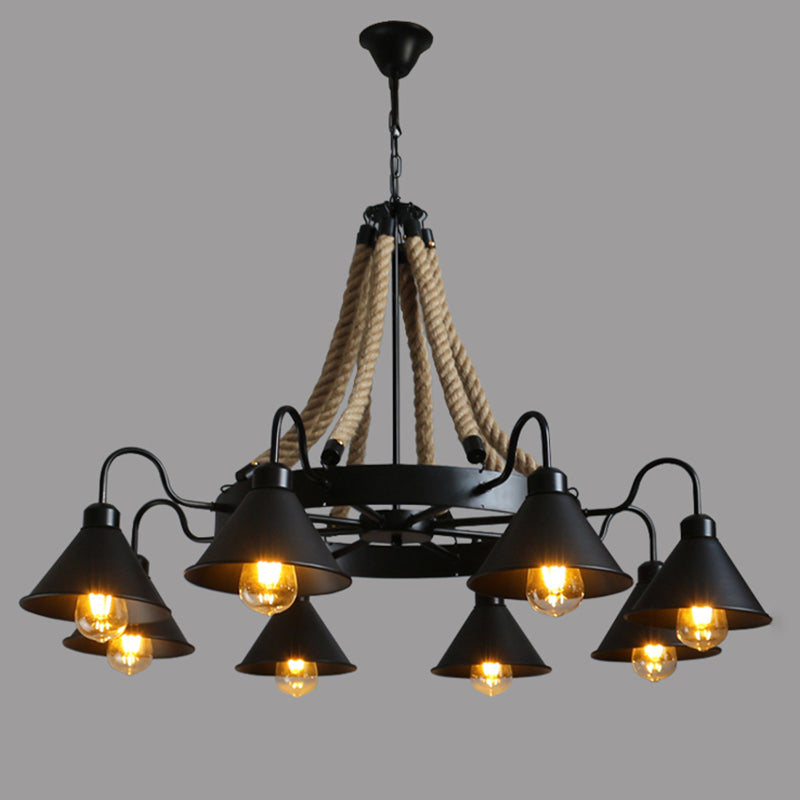 Conical Chandelier Light Fixture Industrial Rope Island Lighting Ideas for Restaurant