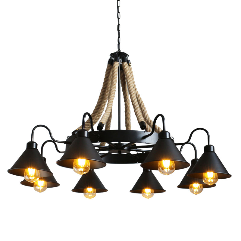 Conical Chandelier Light Fixture Industrial Rope Island Lighting Ideas for Restaurant