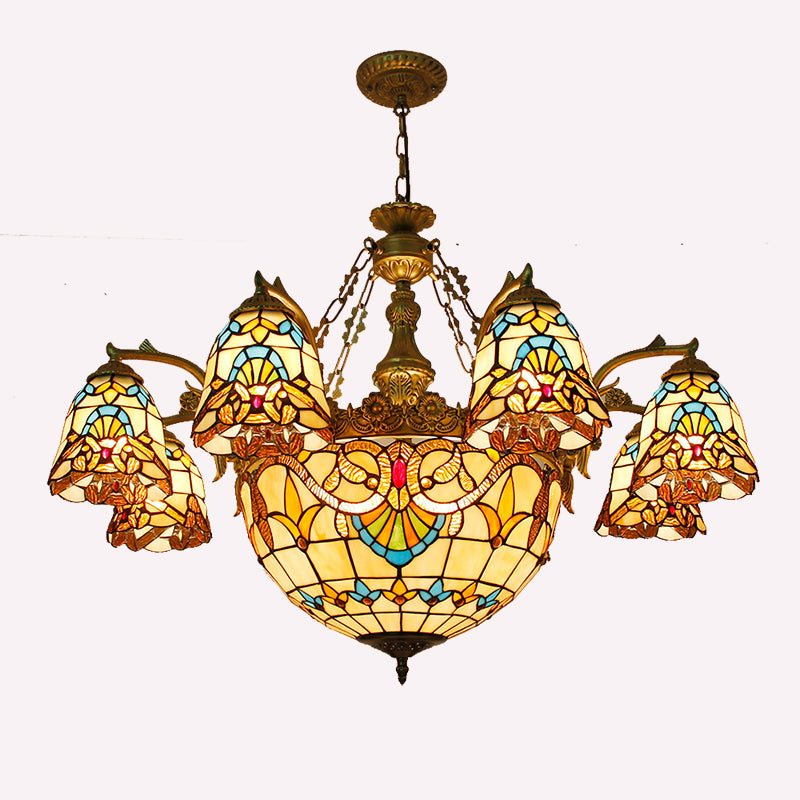 Sputnik Wrought Iron Pendant Light in Tiffany Creative Style Glass Hanging Lamp for Dining Room