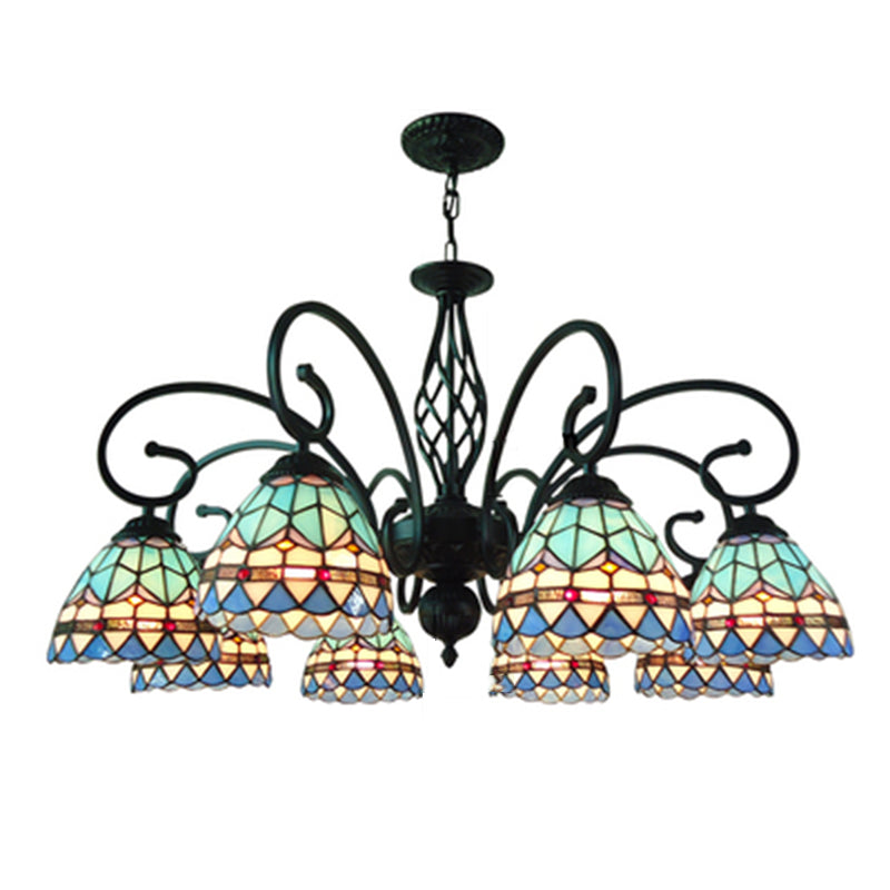 Colorful Sputnik Hanging Lamp in Tiffany Luxury Style Wrought Iron Pendant Light with Glass Shade