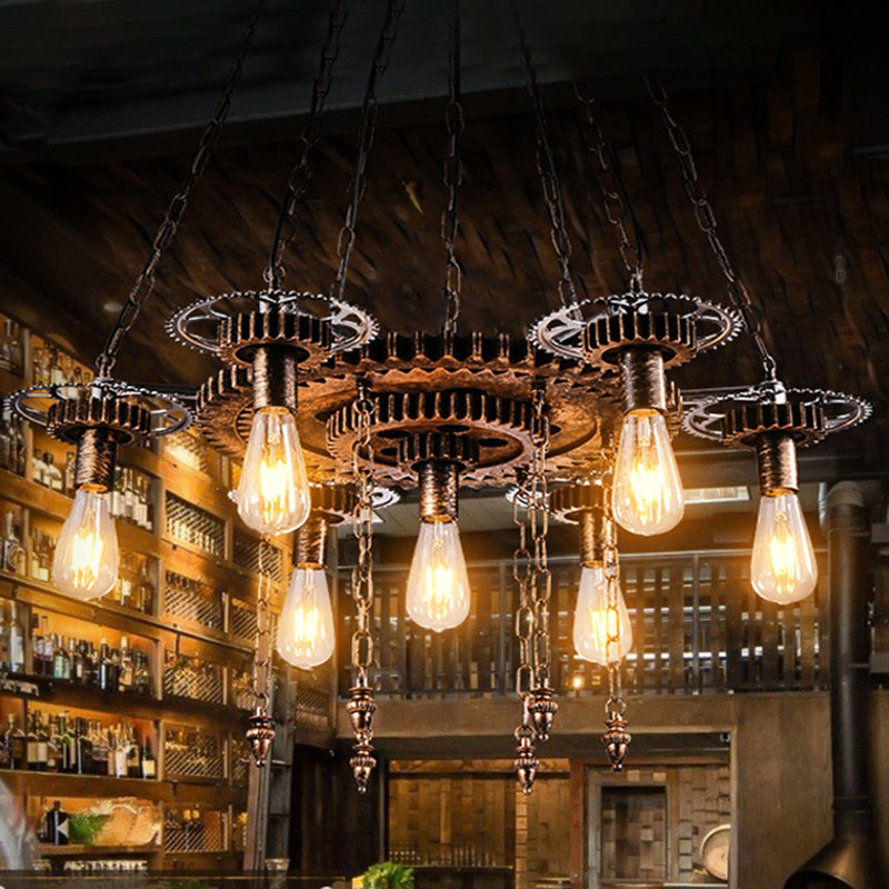 Gearwheel Chandelier Light Fixture Industrial Metal Pendant Lighting for Restaurant