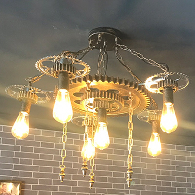 Gearwheel Chandelier Light Fixture Industrial Metal Pendant Lighting for Restaurant