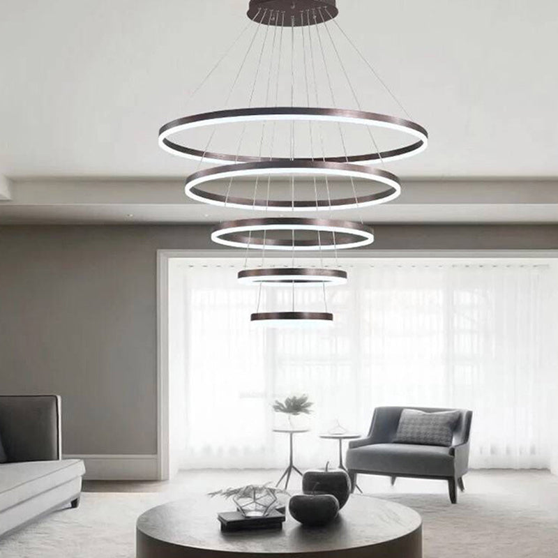 LED LED LED Chandelier Pendant Light Simplicity Chandelier Lightture avec cercles Metal Shade