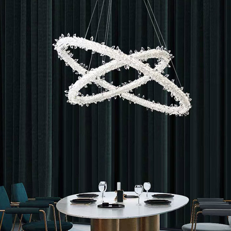 Modern LED Hanging Ceiling Light Clear Circles Pendant Light Fixture with Crystal Shade