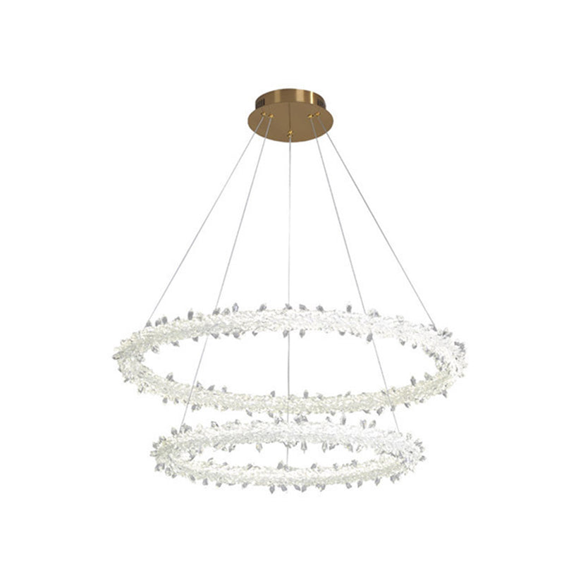 Modern LED Hanging Ceiling Light Clear Circles Pendant Light Fixture with Crystal Shade