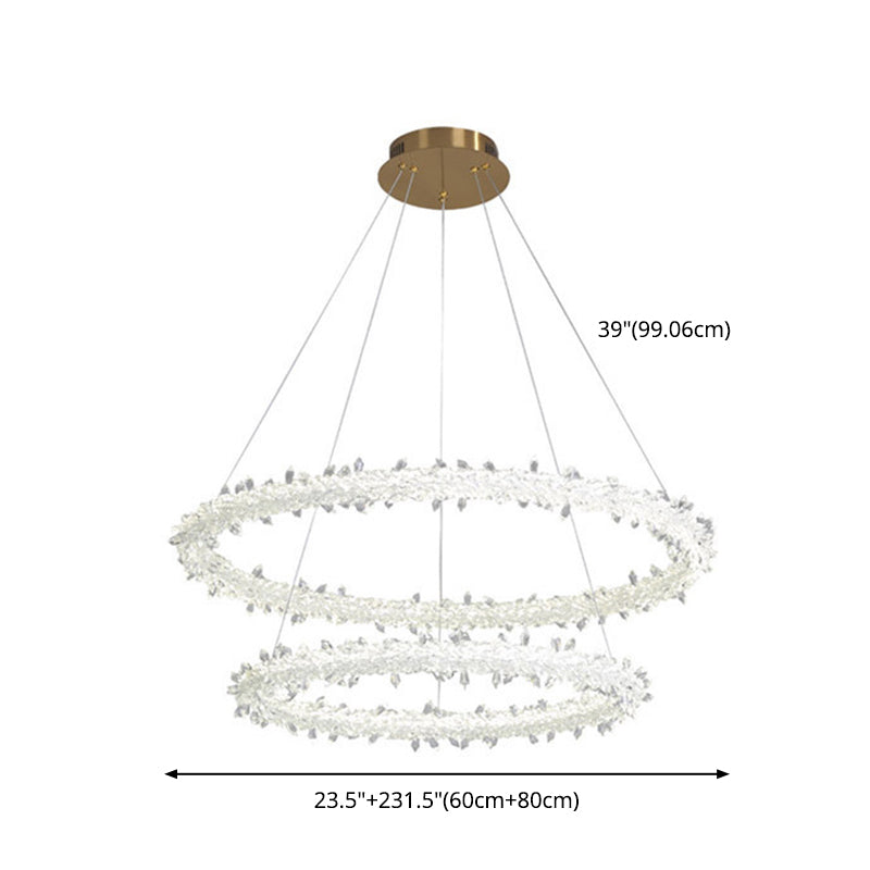 Modern LED Hanging Ceiling Light Clear Circles Pendant Light Fixture with Crystal Shade