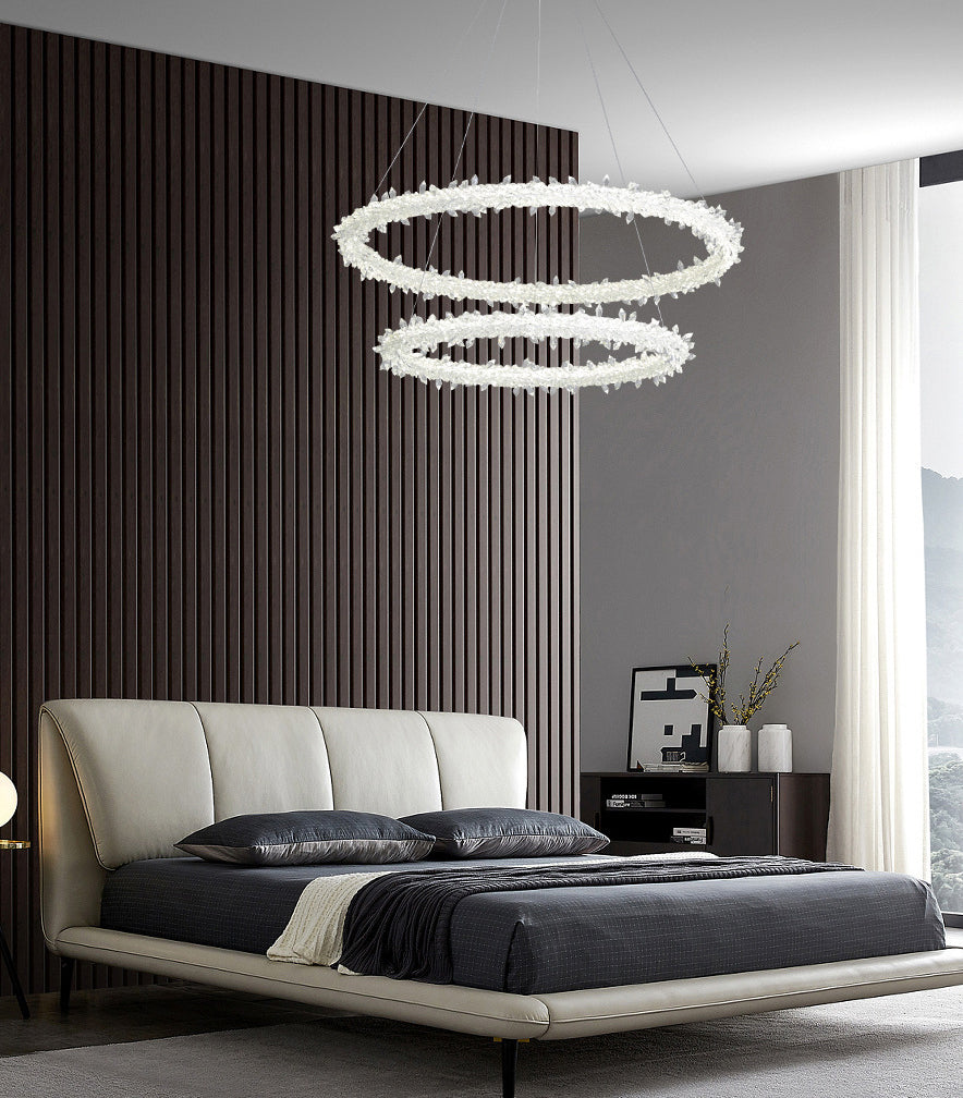 Modern LED Hanging Ceiling Light Clear Circles Pendant Light Fixture with Crystal Shade