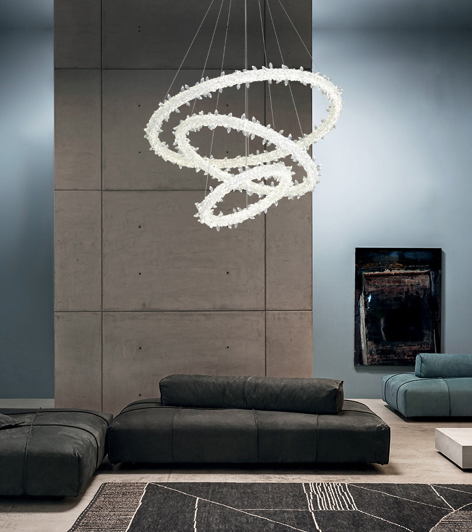 Modern LED Hanging Ceiling Light Clear Circles Pendant Light Fixture with Crystal Shade