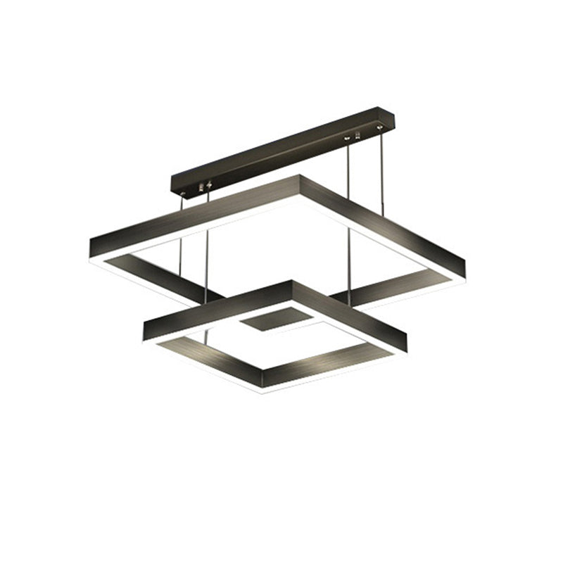 Metal 2-Tier Pendant Lighting Fixture Minimalist Style LED Hanging Chandelier in Black