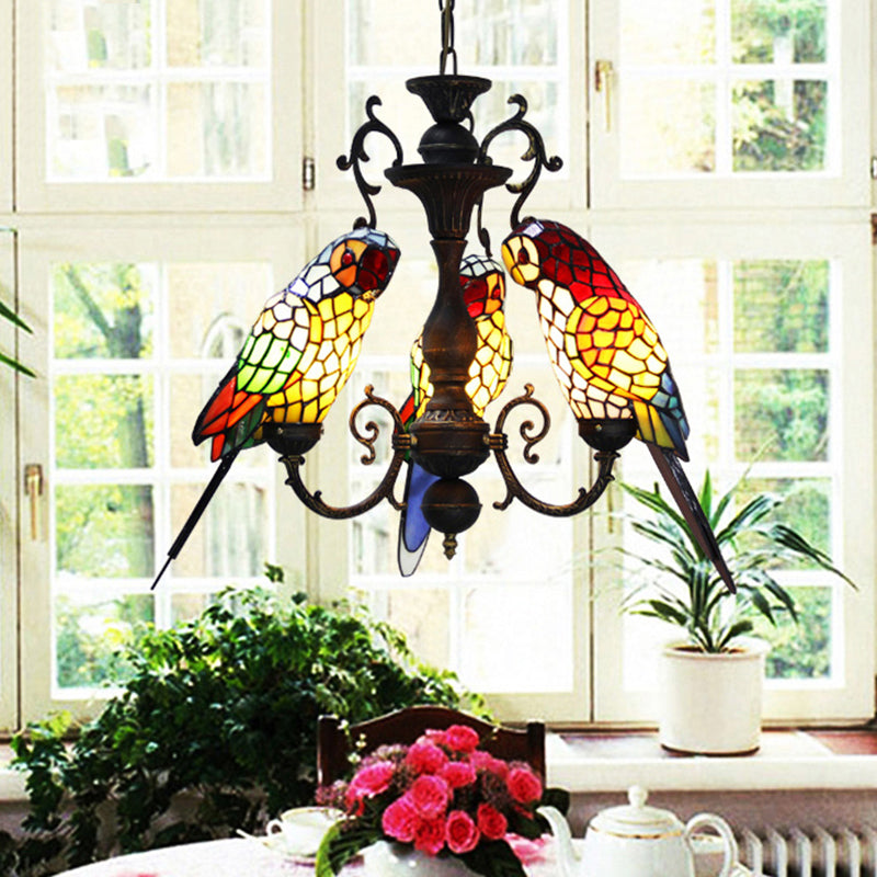 Pendre en fer forgé dans Tiffany Style Artistic Parrot Glass Plafond Light for Corridor