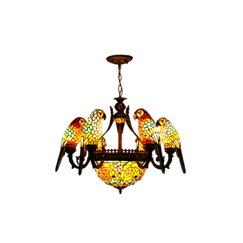 Wrought Iron Pendant Light in Tiffany Artistic Style Parrot Glass Ceiling Light for Corridor