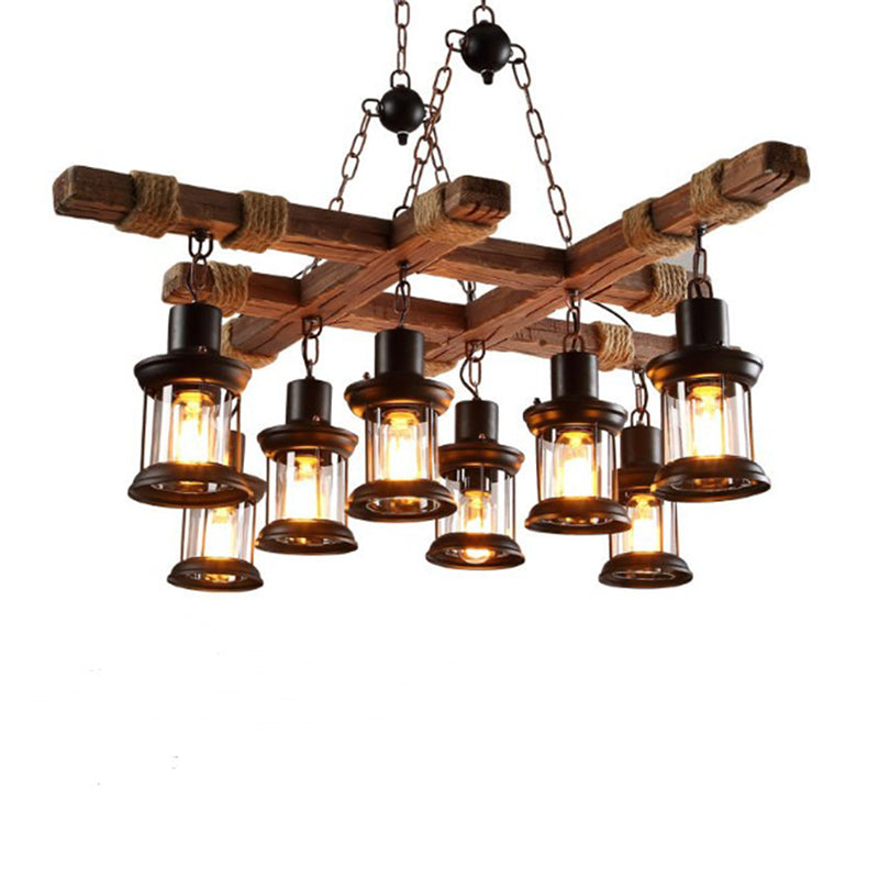 Retro Industrial Style Cylinder Chandelier Wood Pendant Ceiling Lights for Restaurant