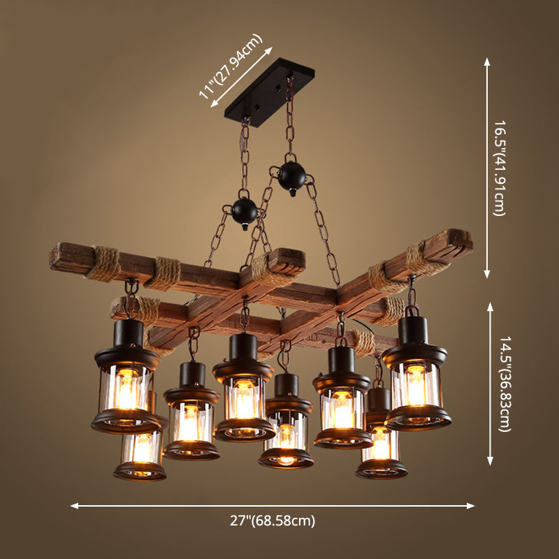 Retro Industrial Style Cylinder Chandelier Wood Pendant Ceiling Lights for Restaurant