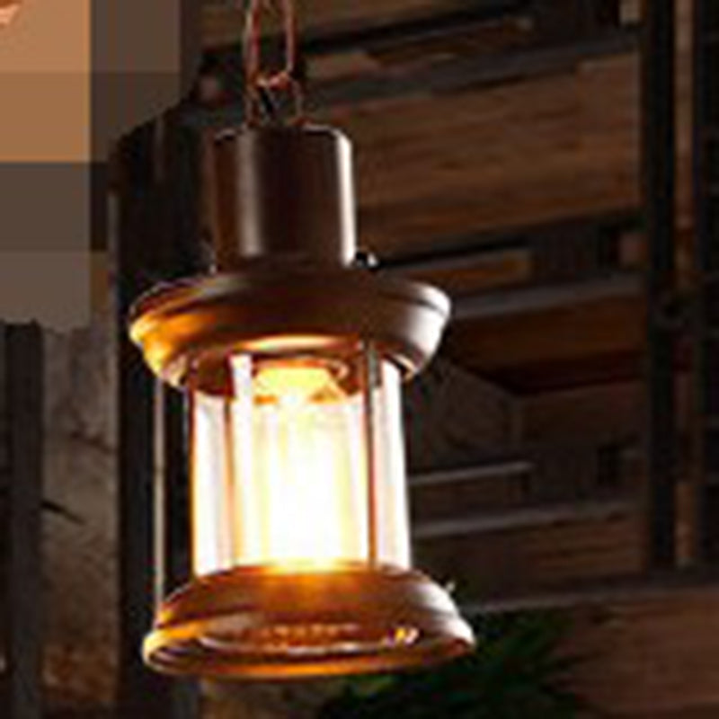 Retro Industrial Style Cylinder Chandelier Wood Pendant Ceiling Lights for Restaurant