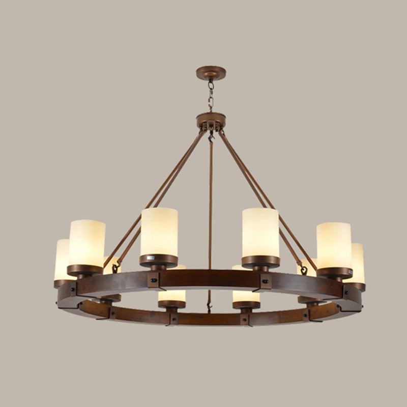 Cylindrical Dinning Room Chandelier Lighting Industrial Wood White Chandelier Pendant Light