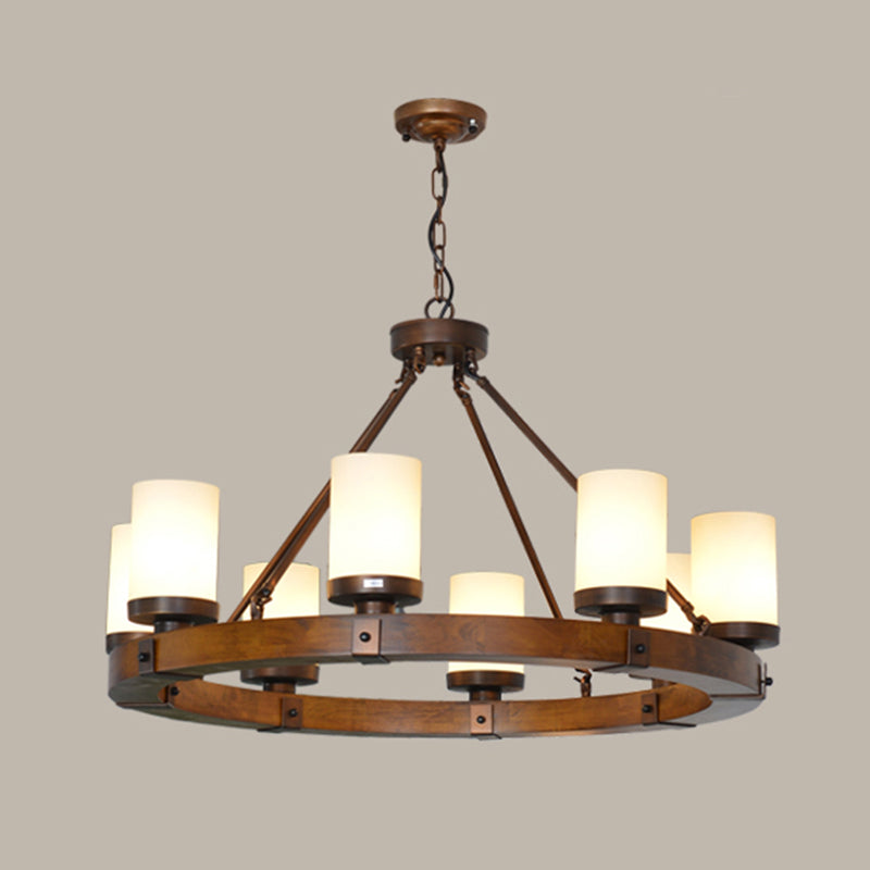 Cylindrical Dinning Room Chandelier Lighting Industrial Wood White Chandelier Pendant Light