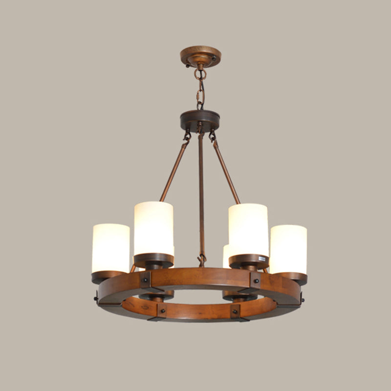 Cylindrical Dinning Room Chandelier Lighting Industrial Wood White Chandelier Pendant Light