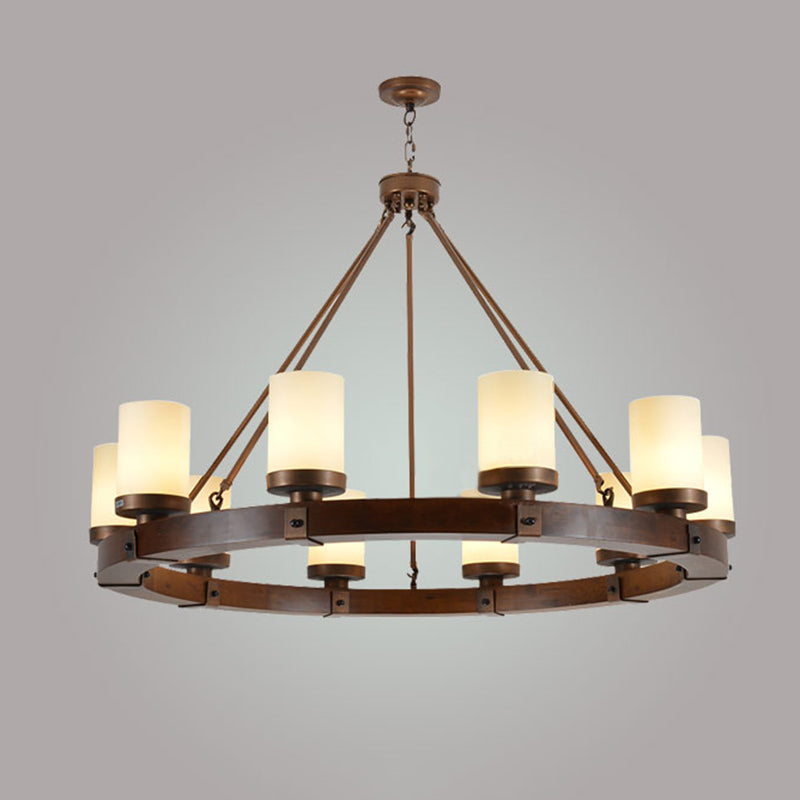 Cylindrical Dinning Room Chandelier Lighting Industrial Wood White Chandelier Pendant Light