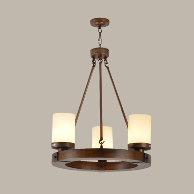 Cylindrical Dinning Room Chandelier Lighting Industrial Wood White Chandelier Pendant Light