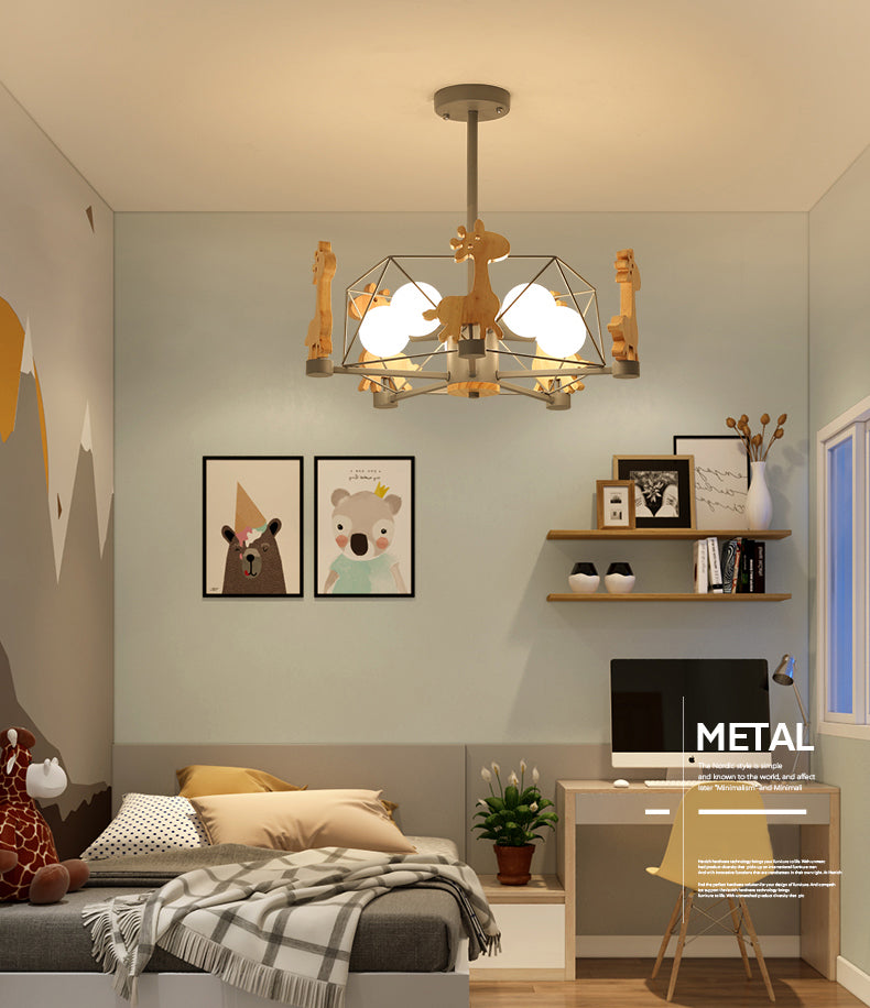 Metal Giraffe Pendant Light Kit Nordic Style Ceiling Chandelier for Kids Bedroom